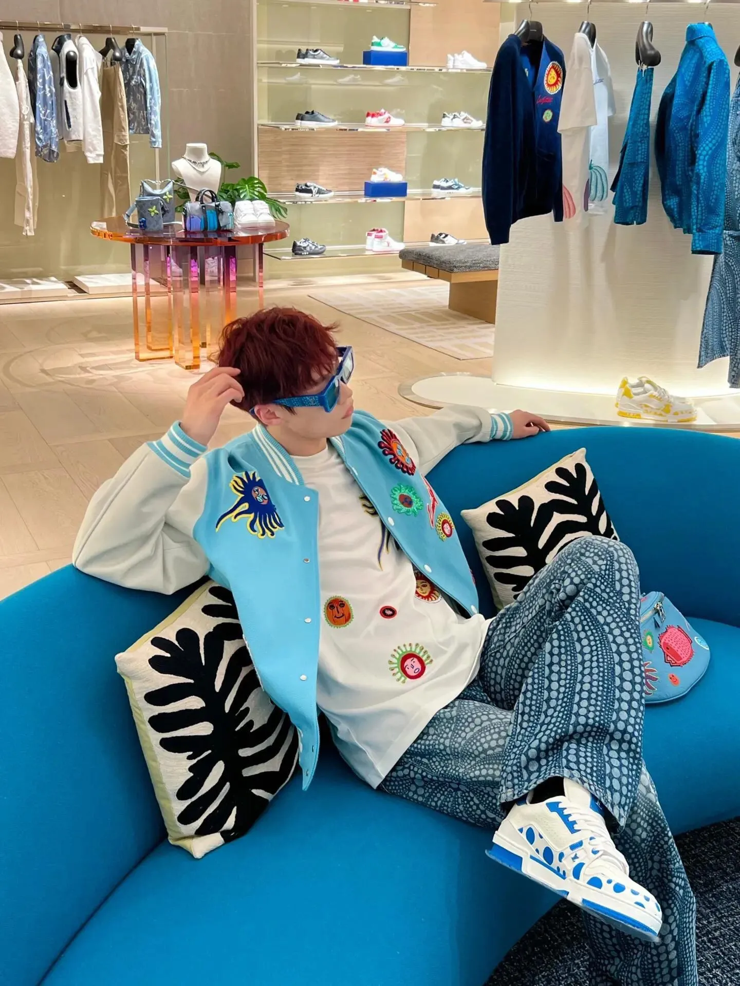 Louis Vuitton/Louis Vuitton 24Fw Yayoi Kusama joint sunfish baseball jacket